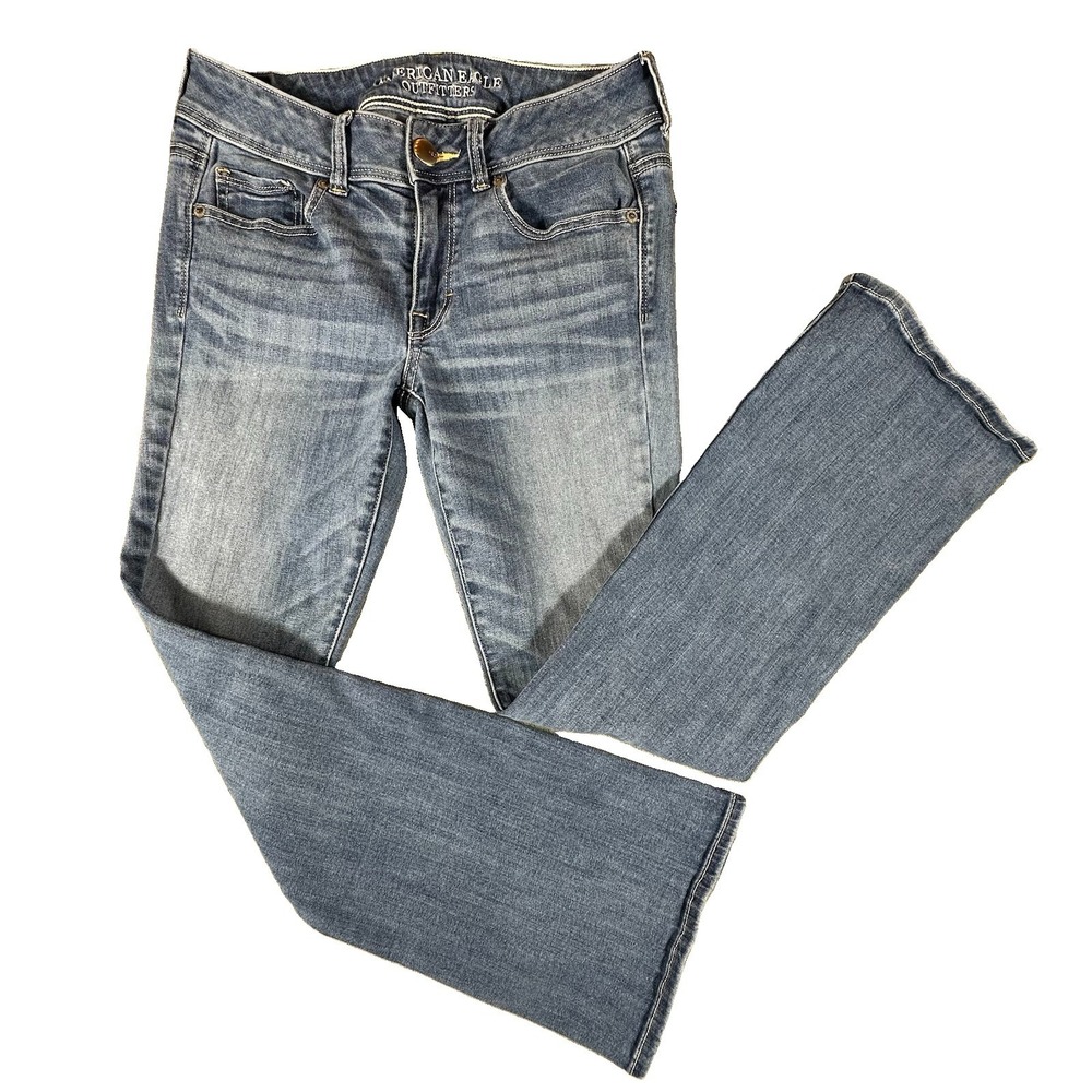 American Eagle Kick Boot Jeans Womens 8 Short Blue Stretch Cowgirl Rodeo Whisker